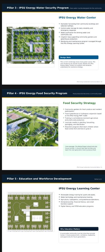 Belize project pillars — water security, food security, education