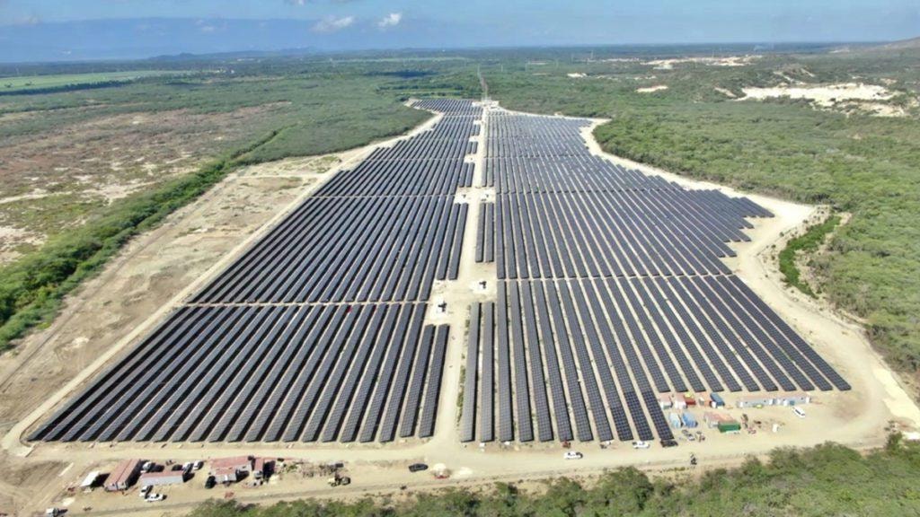 Aerial view of large-scale solar farm in the Dominican Republic