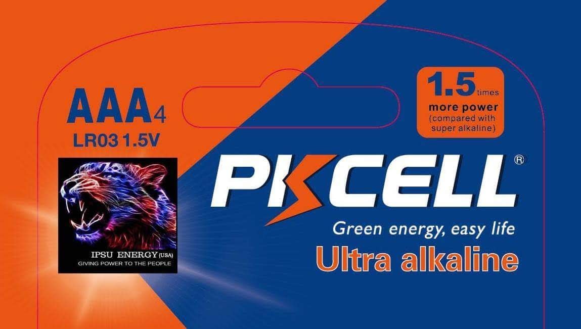PKCELL Ultra Alkaline AAA LR03 1.5V battery packaging — IPSU Energy, Giving Power To The People