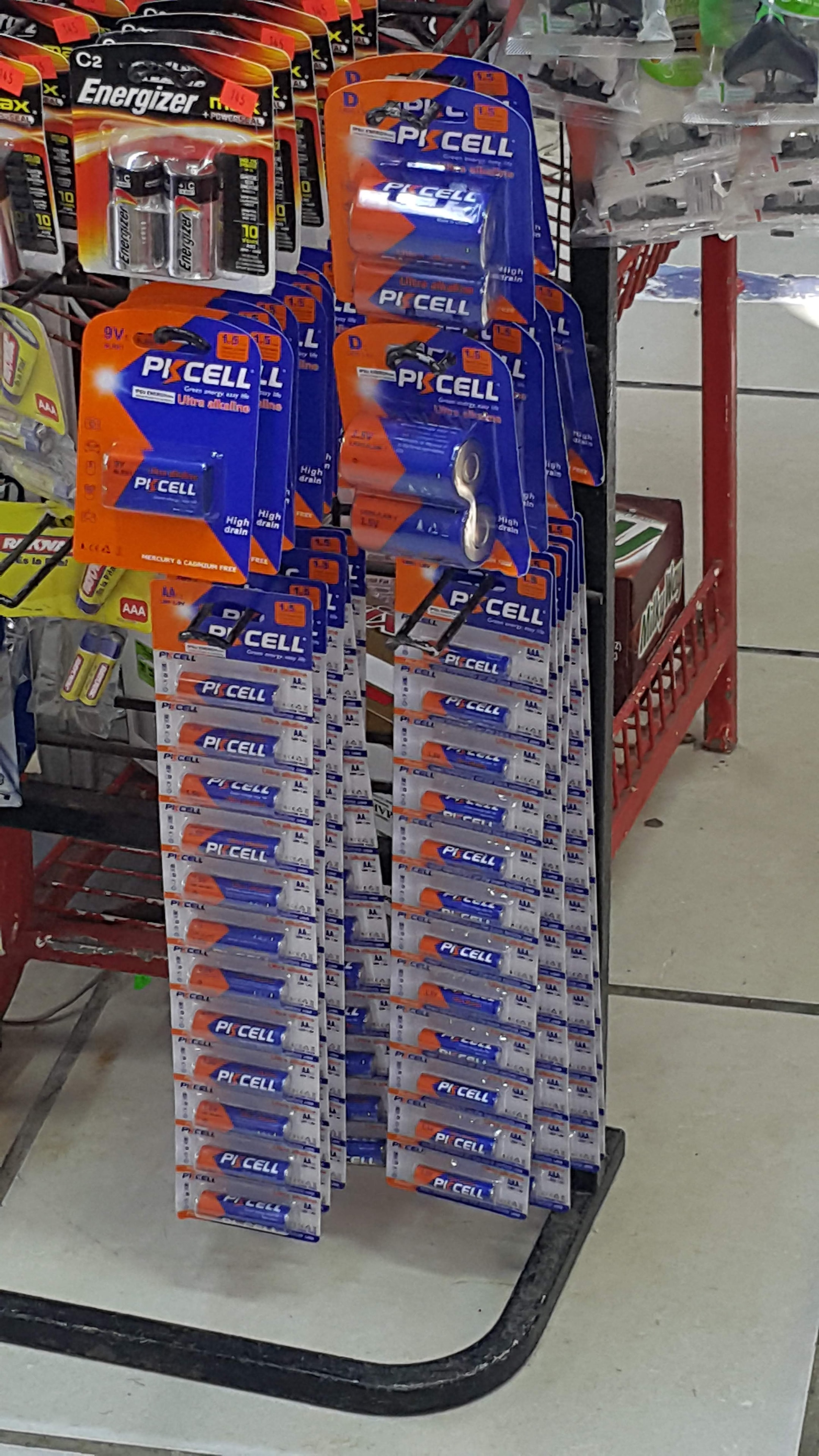 PKCELL Ultra Alkaline batteries on retail display in the Dominican Republic